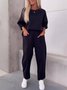Women Plain Split Joint Two-Piece Set Daily Long Sleeve Casual Spring/Fall Top With Pants Matching Set
