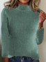 Women Cotton Plain Long Sleeve Comfy Casual Sweater