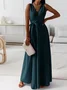 Women Plain Summer Split Joint Dress V Neck Sleeveless Tank A-Line Dress