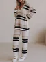 Women Geometric Two-Piece Set Daily Long Sleeve Casual Spring/Fall Top With Pants Matching Set