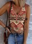 Casual V Neck Geometric Tank Top