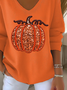 Casual Halloween (pumpkin) V Neck Long Sleeve T-shirt