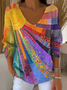 Casual Abstract V Neck Long Sleeve T-shirt