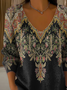 Casual Floral V Neck Long Sleeve T-shirt