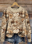 Women Knitted Floral Long Sleeve Comfy Casual Printing Sweater