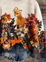 Women Knitted Floral Long Sleeve Comfy Casual Printing Sweater