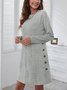 Women Plain Spring/Fall Split Joint Dress Crew Neck Long Sleeve Shift Dress A-Line Dress