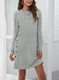 Women Plain Spring/Fall Split Joint Dress Crew Neck Long Sleeve Shift Dress A-Line Dress