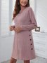 Women Plain Spring/Fall Split Joint Dress Crew Neck Long Sleeve Shift Dress A-Line Dress