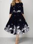 Women Christmas Spring/Fall Dress Crew Neck Three Quarter Sleeve A-Line Dress