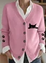 Women Cotton Animal Long Sleeve Comfy Vintage Cardigan