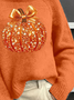 Women Halloween (pumpkin) Long Sleeve Comfy Vintage Printing Sweater