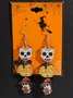 Halloween Themed Wooden Earrings Funny Cartoon Ghost Pumpkin Skull Kitten Long Pendant Party Decoration Earrings