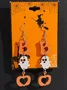 Halloween Themed Wooden Earrings Funny Cartoon Ghost Pumpkin Skull Kitten Long Pendant Party Decoration Earrings