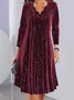 Women Geometric Spring/Fall Dress V Neck Long Sleeve Prom Dress A-Line Dress
