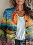 Women Abstract Long Sleeve Comfy Vintage Printing Cardigan