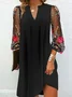 Women Floral Spring/Fall Dress V Neck Long Sleeve Prom Dress H-Line Dress