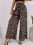 Women Leopard Long Elastic Waist Pants Vintage Spring/Fall Trousers