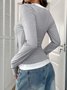 Casual Plain Square Neck Long Sleeve T-shirt