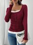 Casual Color Block Square Neck Long Sleeve T-shirt