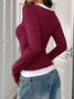 Casual Plain Square Neck Long Sleeve T-shirt