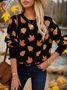 Women Maple Leaf Long Sleeve Comfy Casual Printing Sweater