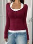 Casual Plain Square Neck Long Sleeve T-shirt