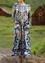 Women Ethnic Spring/Fall Dress V Neck Long Sleeve T-Shirt Dress A-Line Dress