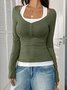 Casual Plain Square Neck Long Sleeve T-shirt