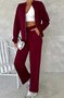 Women Plain Two-Piece Set Daily Long Sleeve Casual Spring/Fall Top With Pants Matching Set
