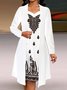 Women Geometric Spring/Fall Dress V Neck Long Sleeve A-Line Dress