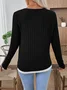 Casual Plain V Neck Long Sleeve T-shirt