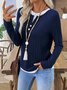 Casual Plain V Neck Long Sleeve T-shirt