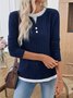 Casual Plain V Neck Long Sleeve T-shirt
