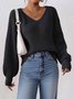 Women Cotton Plain Long Sleeve Comfy Casual Sweater
