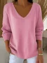 Casual Plain V Neck Long Sleeve T-shirt
