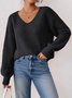 Women Cotton Plain Long Sleeve Comfy Casual Sweater