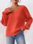 Women Cotton Plain Long Sleeve Comfy Casual Sweater