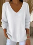Casual Plain V Neck Long Sleeve T-shirt