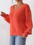 Women Cotton Plain Long Sleeve Comfy Casual Sweater
