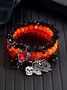 Hot Selling Orange Rice Beads Crystal Metal-plated Polymer Clay Pumpkin Skull Pendant Halloween Beaded Bracelet