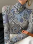 Long Sleeve Paisley Printing Regular Micro-Elasticity Regular Fit Blouse For Women