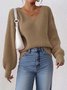 Women Cotton Plain Long Sleeve Comfy Casual Sweater