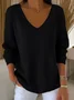 Casual Plain V Neck Long Sleeve T-shirt