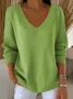 Casual Plain V Neck Long Sleeve T-shirt