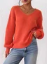 Women Cotton Plain Long Sleeve Comfy Casual Sweater