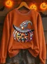 Vintage Crew Neck Halloween 3D Pumpkin Print Sweatshirt