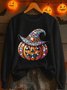 Vintage Crew Neck Halloween 3D Pumpkin Print Sweatshirt