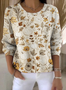 Women Cotton Floral Long Sleeve Comfy Vintage Sweater