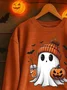 Vintage Crew Neck Halloween Cute Ghost Print Sweatshirt